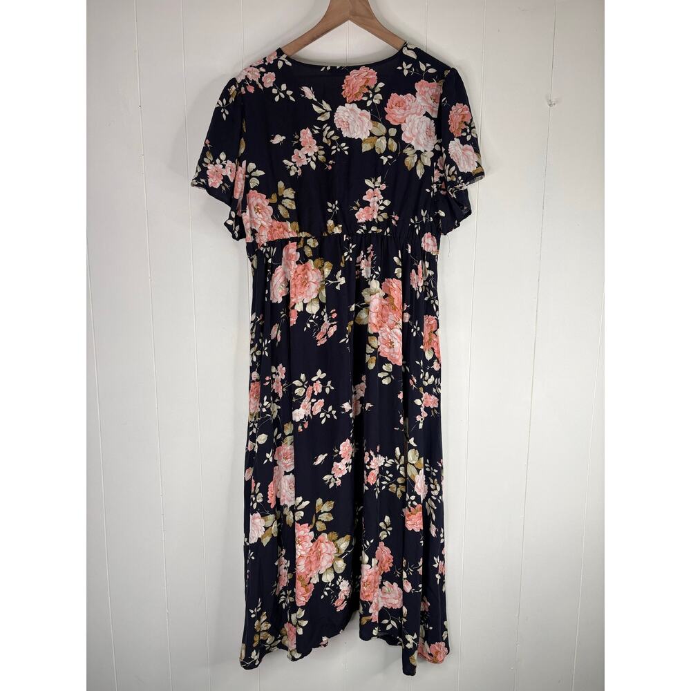 BLOOMCHIC Bloom Ditsy Floral Flutter Sleeve Maxi Dress Plus Size 14 16 Split Leg - Picture 7 of 9